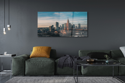 Pintura em vidro Panorama do nascer do sol dos arranha-céus de Varsóvia