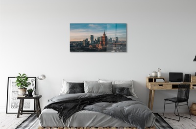 Pintura em vidro Panorama do nascer do sol dos arranha-céus de Varsóvia