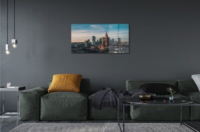 Pintura em vidro Panorama do nascer do sol dos arranha-céus de Varsóvia