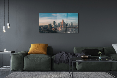 Pintura em vidro Panorama do nascer do sol dos arranha-céus de Varsóvia