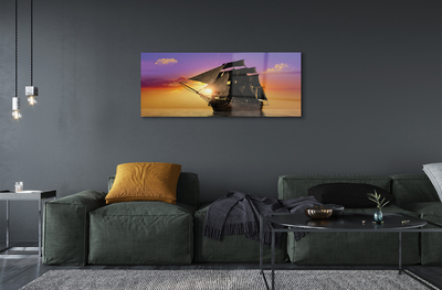 Pintura em vidro Navio céu colorido mar