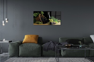 Pintura em vidro Cesta de folhas, uvas, vinho