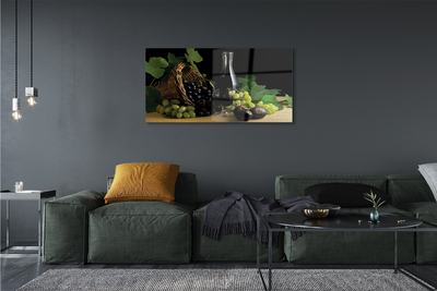 Pintura em vidro Cesta de folhas, uvas, vinho