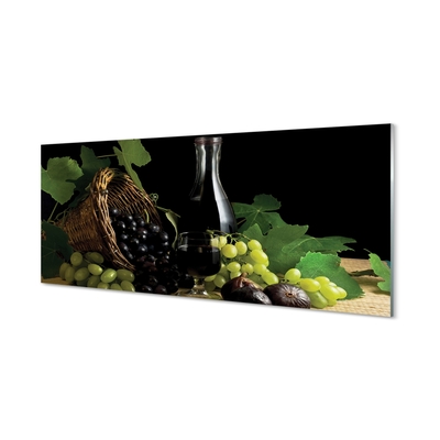 Pintura em vidro Cesta de folhas, uvas, vinho