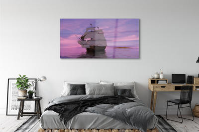 Pintura em vidro Navio céu roxo mar