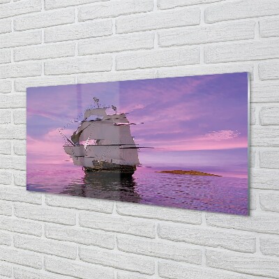 Pintura em vidro Navio céu roxo mar