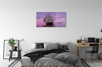 Pintura em vidro Navio céu roxo mar
