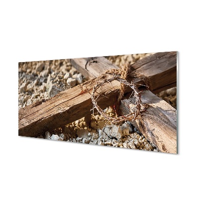 Pintura em vidro Cruz, pedras, espinhos