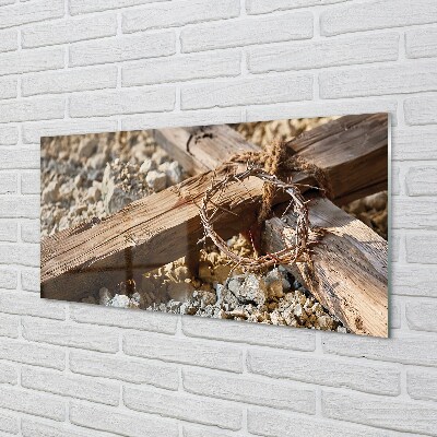 Pintura em vidro Cruz, pedras, espinhos