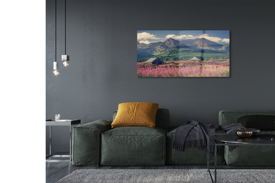 Pintura em vidro Montanhas, campos, casas