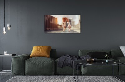 Quadro de vidro Pernas femininas com sapatilhas de balé brancas