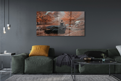 Pintura em vidro Mulher montanhas de outono