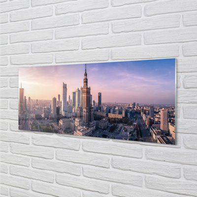 Quadro de vidro Panorama dos arranha-céus do nascer do sol em Varsóvia