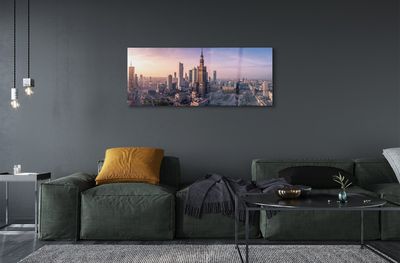 Quadro de vidro Panorama dos arranha-céus do nascer do sol em Varsóvia