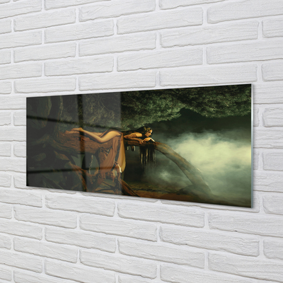 Quadro de vidro Mulher árvore nuvens