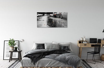 Pintura em vidro Carros folhas de outono estrada