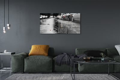 Pintura em vidro Carros folhas de outono estrada