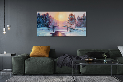 Quadro de vidro Árvores de inverno, neve, nascer do sol