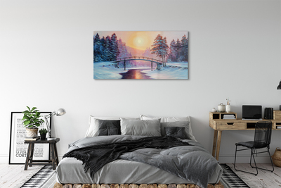 Quadro de vidro Árvores de inverno, neve, nascer do sol