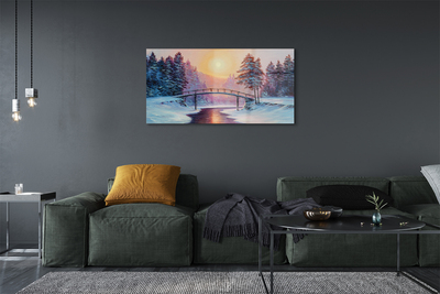 Quadro de vidro Árvores de inverno, neve, nascer do sol