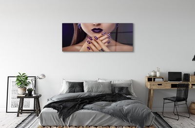 Quadro de vidro Mulher com as mãos e lábios roxos