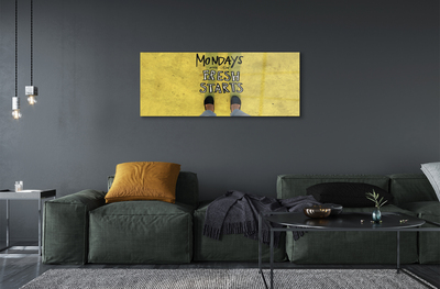Quadro de vidro Inscrição de fundo amarelo com pernas