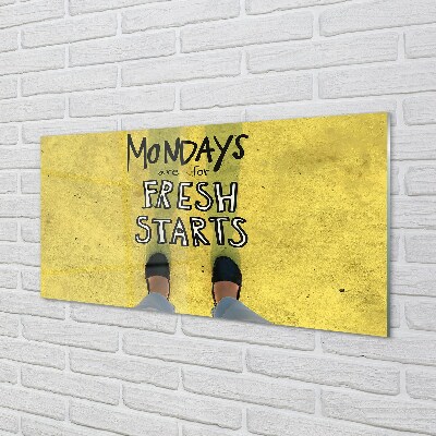 Quadro de vidro Inscrição de fundo amarelo com pernas