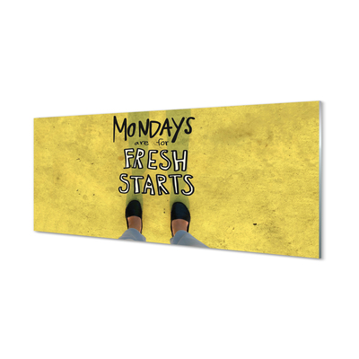 Quadro de vidro Inscrição de fundo amarelo com pernas