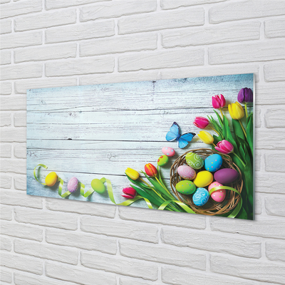 Quadro de vidro Ovos tulipas borboleta