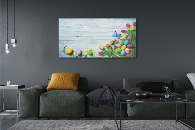 Quadro de vidro Ovos tulipas borboleta