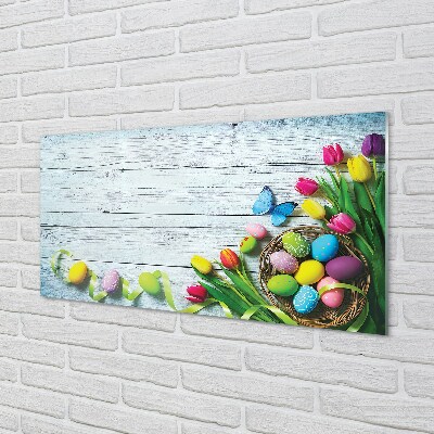 Quadro de vidro Ovos tulipas borboleta