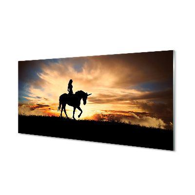 Quadro de vidro Mulher em um pôr do sol de unicórnio