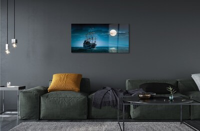Pintura em vidro Mar, navio, cidade, lua