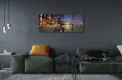 Pintura em vidro Arranha-céus do rio noturno