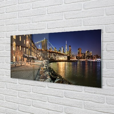 Pintura em vidro Arranha-céus do rio noturno