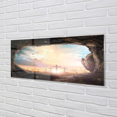 Pintura em vidro Caverna cruza pássaros