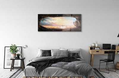 Pintura em vidro Caverna cruza pássaros