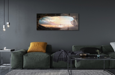 Pintura em vidro Caverna cruza pássaros