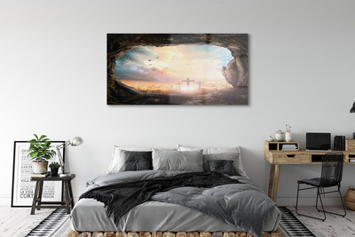 Pintura em vidro Caverna cruza pássaros