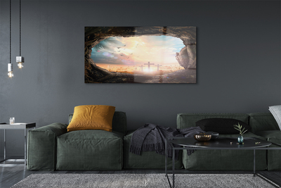 Pintura em vidro Caverna cruza pássaros