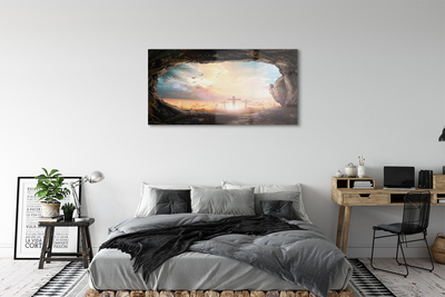 Pintura em vidro Caverna cruza pássaros