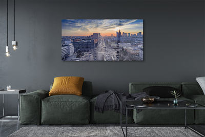 Quadro de vidro Arranha-céus ao pôr do sol em Varsóvia