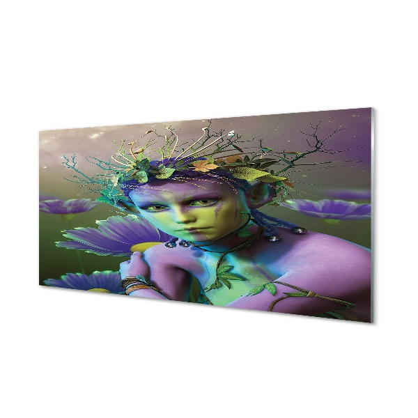 Quadro de vidro Mulher elfa flores