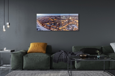 Pintura em vidro Panorama do rio de inverno em Gdansk