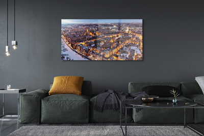 Pintura em vidro Panorama do rio de inverno em Gdansk