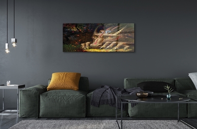 Quadro de vidro Garota da floresta com cabeça de dragão