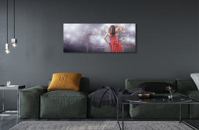 Pintura em vidro Mulher vestido vermelho pessoas