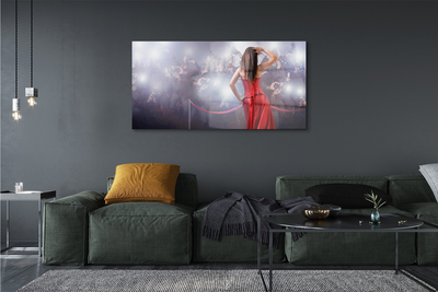 Pintura em vidro Mulher vestido vermelho pessoas