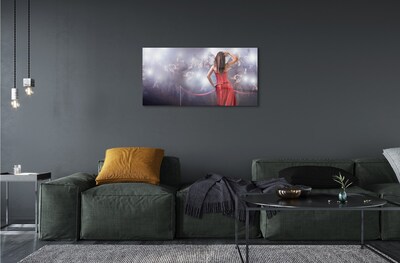 Pintura em vidro Mulher vestido vermelho pessoas