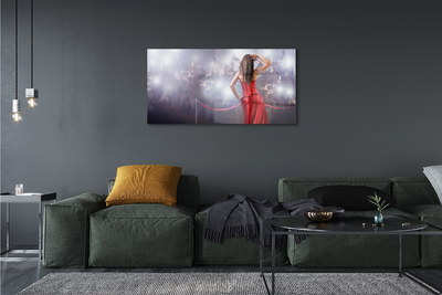 Pintura em vidro Mulher vestido vermelho pessoas